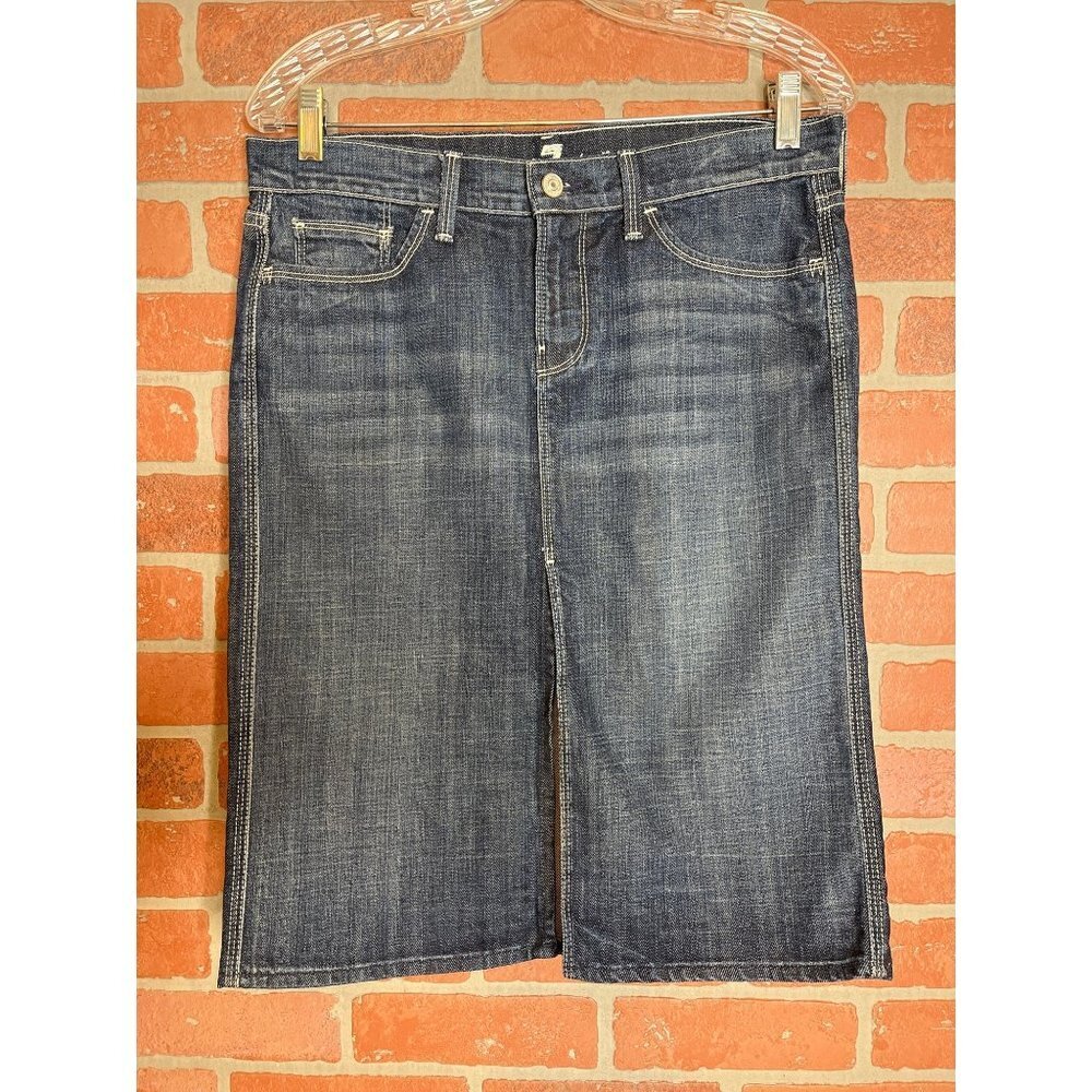 7 for All Mankind Wome's Colette Denim Skirt Medium Wash Blue Size 29 Slit